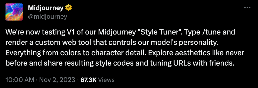 AIGC快讯：Midjourney全新功能Style Tuner（风格调节器）