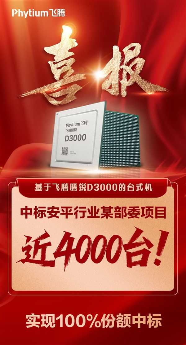 Phytium Tengrui D3000 Desktop Computers Win Bid for Nearly 4，000 Units! 100% Market Share