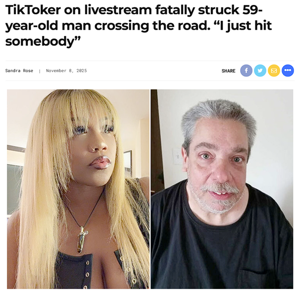 美国女网红开车直播中不慎撞死路人：竟公开募捐并推销专辑