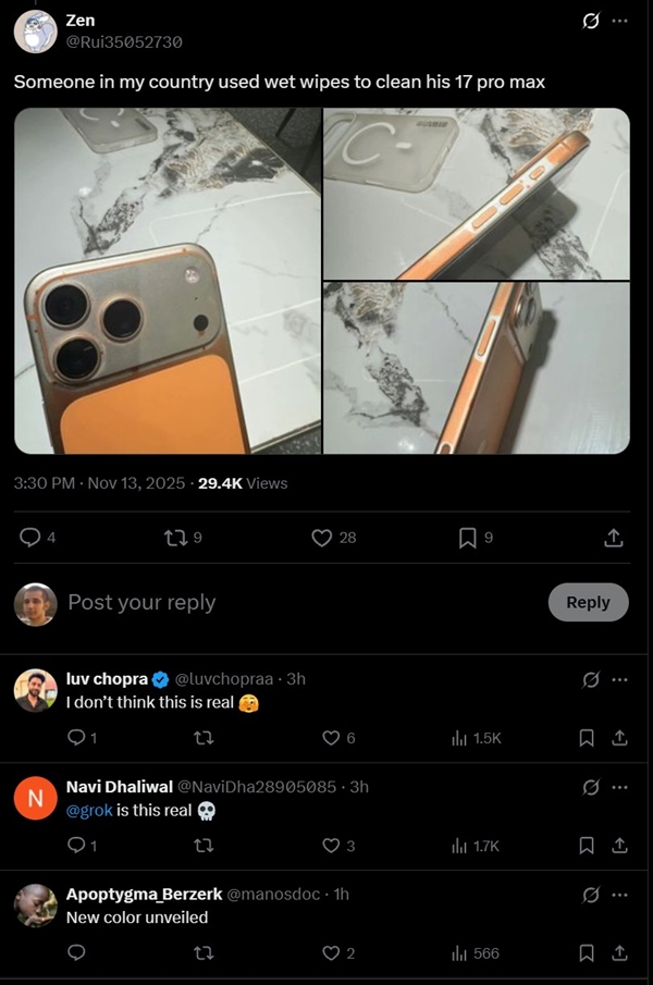 安卓看懵！网友称iPhone 17 Pro Max被湿巾擦掉漆：画面难以置信