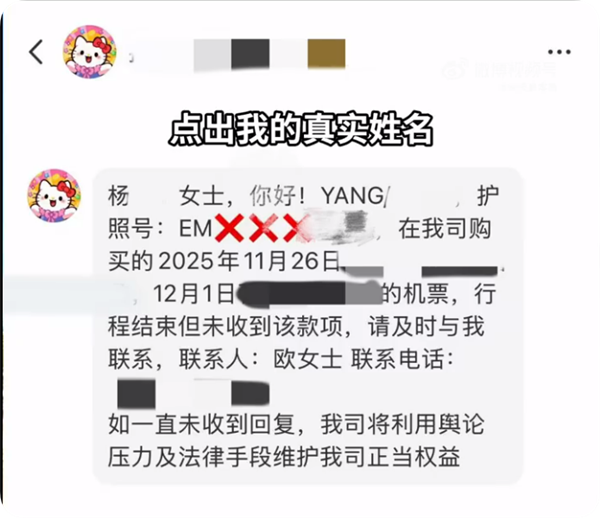 杨天真自曝遭遇信息诈骗：真实姓名、护照号、机票行程被掌握