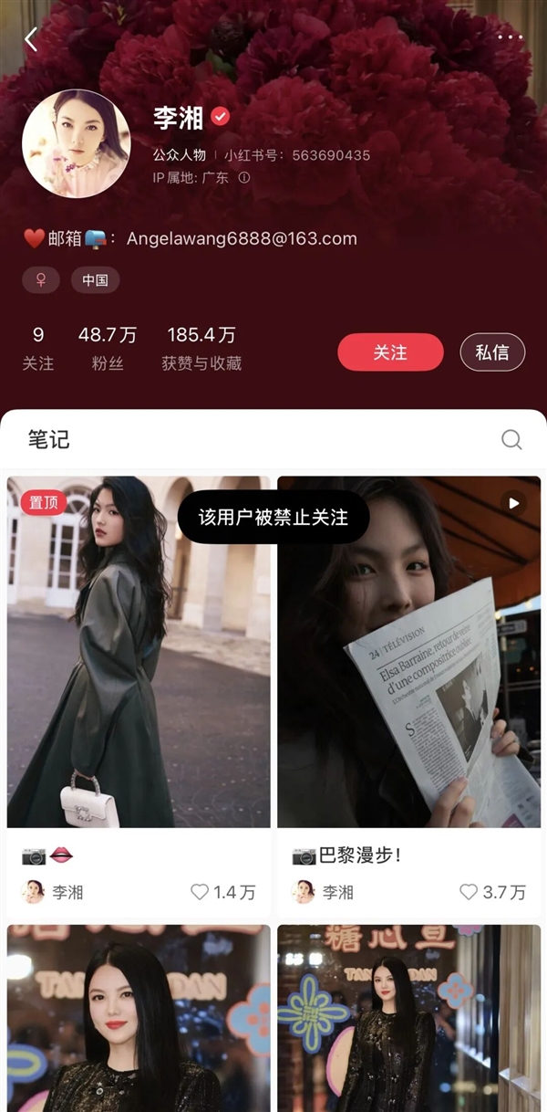 李湘多平台账号被禁止关注 两天前公开现身出席中巴交流活动