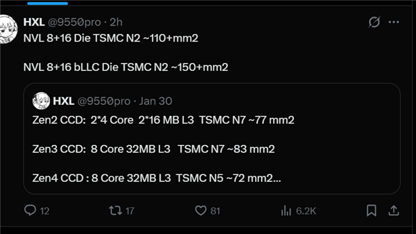Nova Lake处理器核心面积曝光：比Zen6大多了 52核+288MB缓存简直不敢想