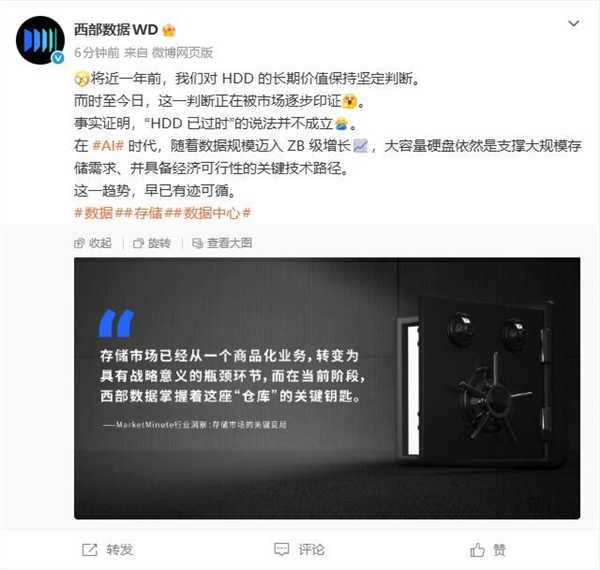 三年冲刺100TB!西部数据HDD技术路线明确 过时说不攻自破