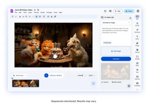 Google Vids 集成 Veo3.1 模型，支持文本提示引导 AI 虚拟角色互动