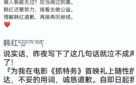 韩红为冯小刚新片言论道歉，宣布退出公益