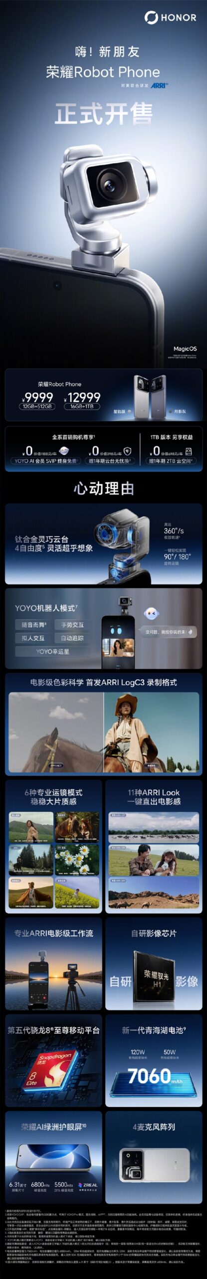 荣耀首款机器人手机Robot Phone开售，9999元起