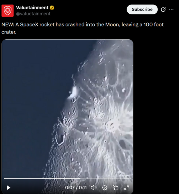 马斯克被骗：SpaceX撞月视频系伪造
