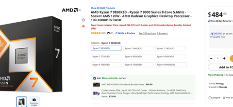 AMD 9850X3D破发降价，赠水冷价值超千元
