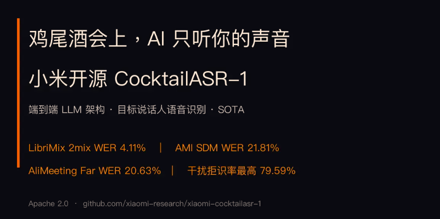 小米开源工业级目标说话人语音识别大模型CocktailASR-1