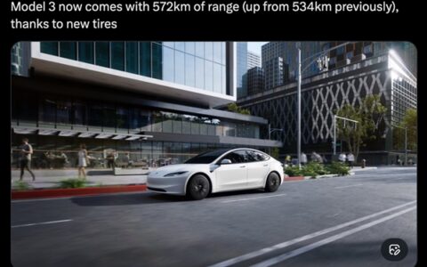 欧版Model 3换新胎续航提8%，但更吵