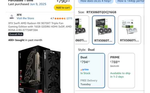 离谱！RX 9070 XT比RTX 5060 Ti便宜35元