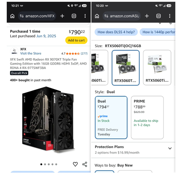 离谱！RX 9070 XT比RTX 5060 Ti便宜35元